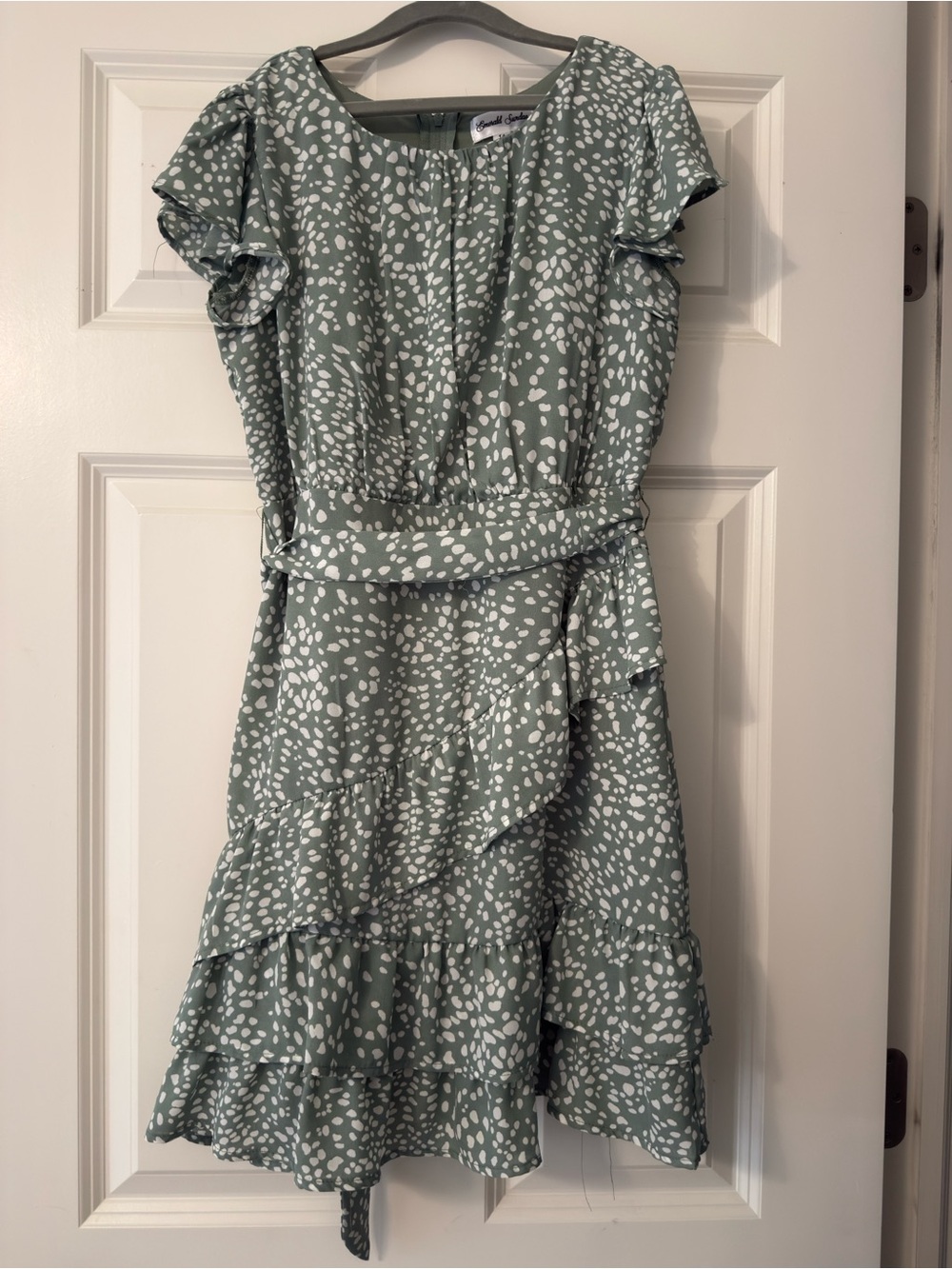 Emerald Sundae Sage Spot Ruffle Dress